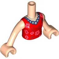 Minidoll Torso Girl with Dark Red/Pink Flowers, Pearl Necklace print