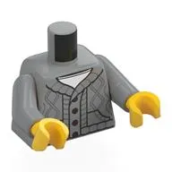 Torso Cardigan, Knitted with Buttons, White Undershirt Print, Light Bluish Gray Arms, Yellow Hands
