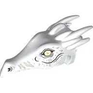 Creature Body Part, Dragon Head Long with Horns and Metal Coral Eyes, Silver/Coral/Black Markings print