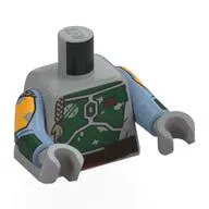 Torso, Dark Green Armor, Dark Brown Belt, Braids print (Boba Fett), Sand Blue Arms, Light Bluish Gray Hands