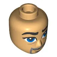 Minidoll Head Male, Thick Black Eyebrows, Blue Eyes, Dark Bluish Grey Beard