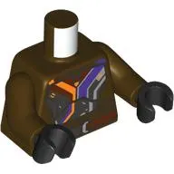 Torso, Dark Purple/Dark Bluish Grey/Orange Chest Armor, Reddish Brown Strap print, Dark Brown Arms, Black Hands