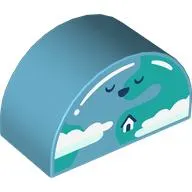 Duplo Brick 2 x 4 x 2 Curved Top with Earth, Face, and House print