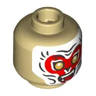 Minifig Head Monkey King, Gold Eyes, Happy, Red and White Facepaint / Nougat Face Print