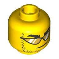 Minifig Head, Thick Black Eyebrows, Stubbled Beard, Smirk, Sunglasses with Gold Glasses