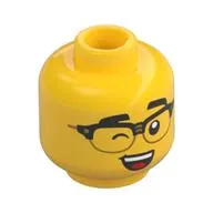 Minifig Head, Eyebrows, Half-Rimmed Glasses, Smirk / Wink, Open Mouth Smile Print