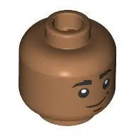 Minifig Head Wim, Thick Black Eyebrows, Reddish Brown Lines, Neutral/Scared