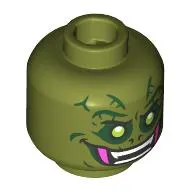 Minifig Head The Lizard, Dark Green Scales, Eyeshadow Lime Eyes, Dark Pink Fangs, White Teeth