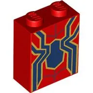 Brick 1 x 2 x 2 with Inside Stud Holder with Dark Blue Iron Spider-Man Logo, Gold Trim print