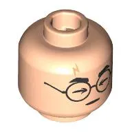 Minifig Head Harry Potter, Scar, Thick Eyebrows, Glasses, Closed Eyes, Happy Open Mouth