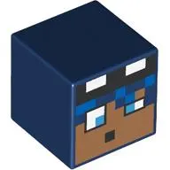 Minifig Head Special, Cube with Pixelated Face with Blue Hair Print