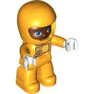 Duplo Figure with Helmet Bright Light Orange, Bright Light Orange Legs, Space Suit Print