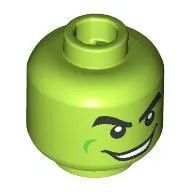 Minifig Head Green Goblin, Thick Black Eyebrows, Mean Grin