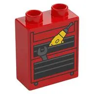 Duplo Brick 1 x 2 x 2 with Tool Chest, Drill, Wrench print