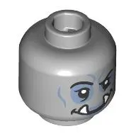 Minifig Head Orc Rogue, Sand Blue Eyeshadow, Wrinkles, One Eye Frown, White Fangs