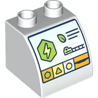 Duplo Brick 2 x 2 x 1 1/2 with Control Screen, Lightning Bolt, Leave, train, Shapes print