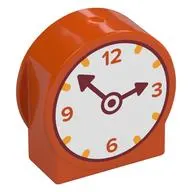 Duplo Brick 1 x 3 x 2 Round Top with Clock, White Face, Dark Red Arms, Orange Numbers / Orange Fruit print
