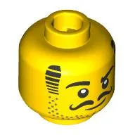Minifig Head, Johnny Thunder, Black Striped Sideburns, Stubbled Beard, Curly Mustache
