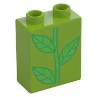 Duplo Brick 1 x 2 x 2 with Green Stem print