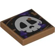 Tile 2 x 2 with White Skull on Black Background, Dark Purple Splotches print