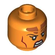 Minifig Head Tiefling Sorcerer, Thin Black Eyebrows, Dark Red Lips, Dark Orange Markings, Lopsided Grin/Angry Scowl
