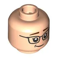 Minifig Head Margo, Reddish Brown Eyebrows, Black Glasses, Lopsided Smile/Open Mouth Surprised