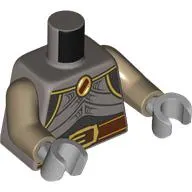 Torso, Chest Armor, Silver Chain Mail, Gold Trim Belt Buckle, Reddish Brown Belt, Jewell print, Dark Tan Arms, Light Bluish Gray Hands