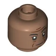 Minifig Head Moff Gideon, Black Eyebrows, Reddish Brown Wrinkles, Angry Grin/Condescending