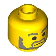 Minifig Head Jedi Bob, Dark Bluish Grey Eyebrows, Beard, Moustache, Neutral / Open Mouth Smile Print