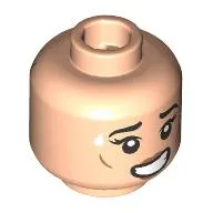 Minifig Head Merry Rumwell/Ervan Soulfallen, Thick Black Eyebrows, Nervous Smile, Sweat / Green Mask, Energy Lines, Lime Eyes, Angry