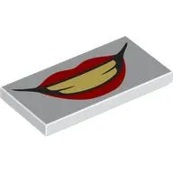 Tile 2 x 4 with Joker Mouth, Red Lips, Tan Teeth print