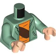 Torso, Jacket, Orange Shirt, Reddish brown Strap/Pouch/Fanny Pack print, Sand Green Arms, Light Nougat Hands