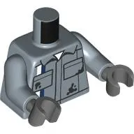 Torso, Overall, Pockets, Black Stains, White/Dark Blue Stripe print, Sand Blue Arms, Dark Bluish Gray Hands