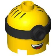 Minifig Head Special, Minion, Medium, 1-Eyed Goggles, Open Mouth Smile, Tongue print