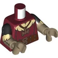 Torso, Dual Molded Arms with Reddish Brown Belts, Pockets, Copper Belt Buckle, Axe Pendant, Horn on Back print, Black Sleeves Pattern, Dark Tan Arms and Hands