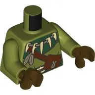 Torso, Dark Green Collar, Belt, Necklace with Fangs, Feathers, Reddish Brown Pouches, Strap print, Olive Green Arms, Dark Brown Hands