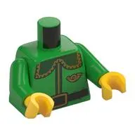 Torso Jacket with Large Rounded Dark Green Collar, Gold trim, Post Office Horn, Black Belt print Bright Green Arms, Yellow Hands