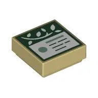 Tile 1 x 1 with Dark Green Sign, White Leaves print
