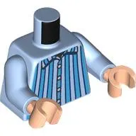 Torso, Dark Azure Striped Pajamas print, Bright Light Blue Arms, Light Nougat Hands