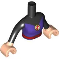 Minidoll Torso Woman with Dark Purple Dress, Black Sleeves, Red Jewel, Belt print, Light Nougat Arms and Hands