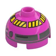 Brick Round 2 x 2 Dome Top, Vented Stud with Red and Black Hazard Stripes Astromech Droid Print (QT-KT)