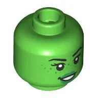Minifig Head Elphaba, Black Eyebrows, Green Lips, Freckles, Open Mouth / Closed Mouth, Raised Eyebrow