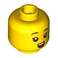 Minifig Head, Black Eyes, Eyelashes, Open Mouth Smile, Dark Turquoise Hearing Aid