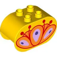 Duplo Brick 2 x 4 x 2 Rounded Ends with Orange Flower Print