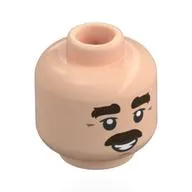 Minifig Head Nigel Mansell, Thick Dark Brown Eyebrows, Moustache, Smile, Teeth