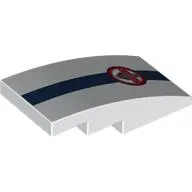 Brick Curved 4 x 2 No Studs with Dark Blue Stripe, Red Cobra Badge print