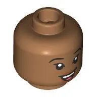 Minifig Head Nani, Black Eyebrows, Nougat Lips, Open Mouth Smile/Lopsided Grin