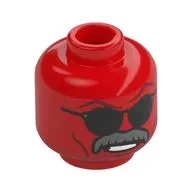 Minifig Head Red Hulk, Angry Scowl / Black Sunglasses, Dark Bluish Grey Thick Moustache