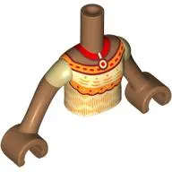 Minidoll Torso Girl with Tan Dress, Dark Red Trim, Orange Bands, Red Necklace with Pendant print, Medium Nougat Arms and Hands