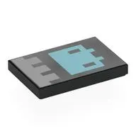 Tile 2 x 3 with Pixelated Banner, Silver Decorations, Metal Blue Creature print
